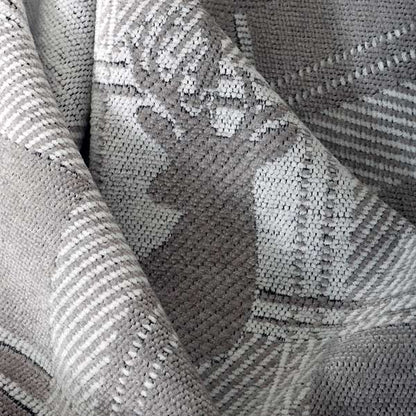 Highland Collection Luxury Soft Like Cotton Feel Stag Deer Head Animal Design On Checked Grey White Background Chenille Upholstery Fabric JO-234 - Made To Measure Curtains