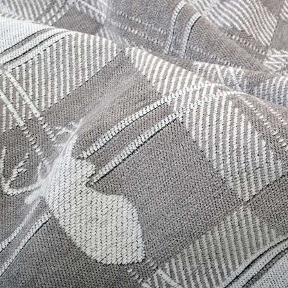 Highland Collection Luxury Soft Like Cotton Feel Stag Deer Head Animal Design On Checked Grey White Background Chenille Upholstery Fabric JO-234 - Made To Measure Curtains