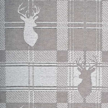 Highland Collection Luxury Soft Like Cotton Feel Stag Deer Head Animal Design On Checked Grey White Background Chenille Upholstery Fabric JO-234 - Handmade Cushions