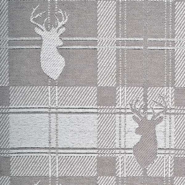 Highland Collection Luxury Soft Like Cotton Feel Stag Deer Head Animal Design On Checked Grey White Background Chenille Upholstery Fabric JO-234 - Made To Measure Curtains