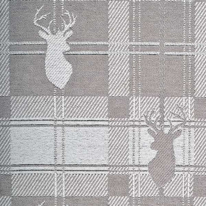 Highland Collection Luxury Soft Like Cotton Feel Stag Deer Head Animal Design On Checked Grey White Background Chenille Upholstery Fabric JO-234 - Made To Measure Curtains