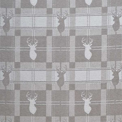 Highland Collection Luxury Soft Like Cotton Feel Stag Deer Head Animal Design On Checked Grey White Background Chenille Upholstery Fabric JO-234 - Made To Measure Curtains