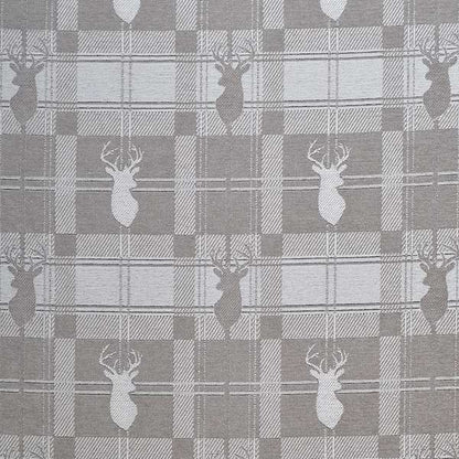 Highland Collection Luxury Soft Like Cotton Feel Stag Deer Head Animal Design On Checked Grey White Background Chenille Upholstery Fabric JO-234 - Handmade Cushions