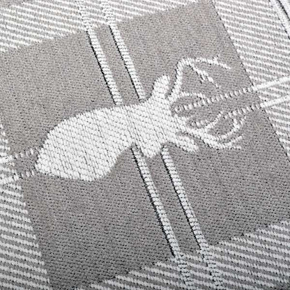 Highland Collection Luxury Soft Like Cotton Feel Stag Deer Head Animal Design On Checked Grey White Background Chenille Upholstery Fabric JO-234 - Made To Measure Curtains