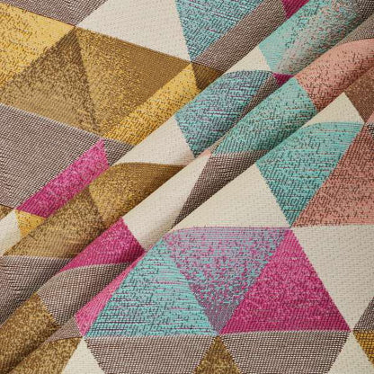 Le Triangle Collection Soft Feel Geometric Diamond Pattern Teal Pink White Colour Chenille Upholstery Fabric JO-237 - Made To Measure Curtains