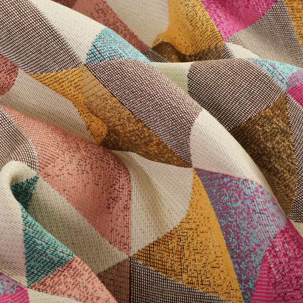 Le Triangle Collection Soft Feel Geometric Diamond Pattern Teal Pink White Colour Chenille Upholstery Fabric JO-237 - Roman Blinds