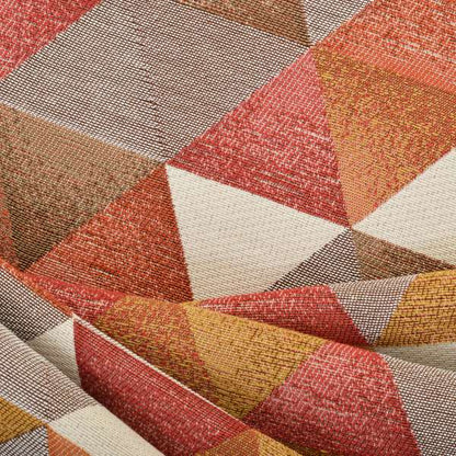 Le Triangle Collection Soft Feel Geometric Diamond Pattern Orange Yellow Red White Colour Chenille Upholstery Fabric JO-238 - Roman Blinds