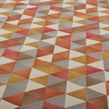 Le Triangle Collection Soft Feel Geometric Diamond Pattern Orange Yellow Red White Colour Chenille Upholstery Fabric JO-238 - Roman Blinds