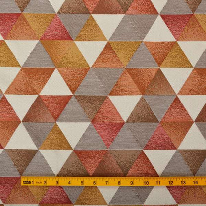 Le Triangle Collection Soft Feel Geometric Diamond Pattern Orange Yellow Red White Colour Chenille Upholstery Fabric JO-238 - Roman Blinds