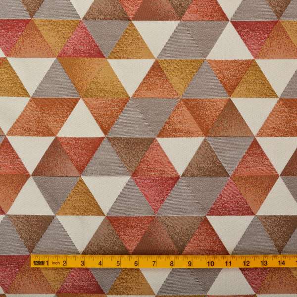 Le Triangle Collection Soft Feel Geometric Diamond Pattern Orange Yellow Red White Colour Chenille Upholstery Fabric JO-238