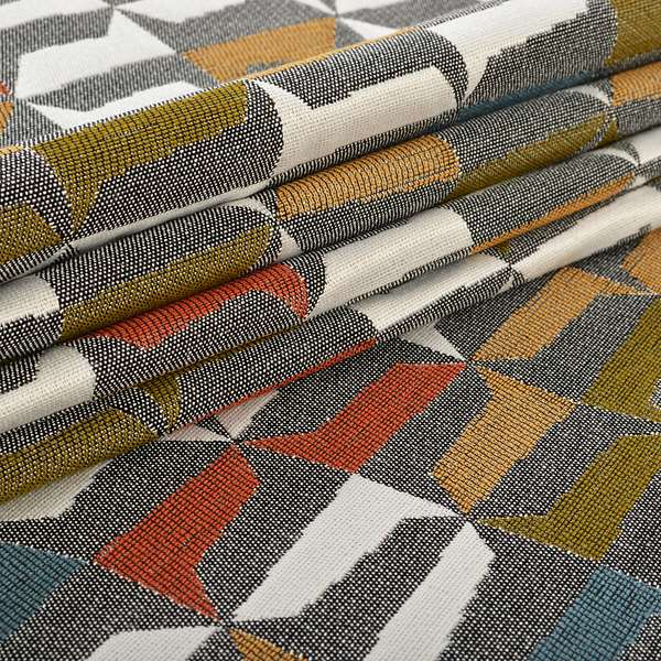 Grey Orange Yellow Green Colours Geometric Design Soft Chenille Upholstery Fabric JO-239 - Roman Blinds