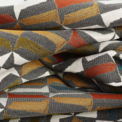 Grey Orange Yellow Green Colours Geometric Design Soft Chenille Upholstery Fabric JO-239 - Roman Blinds