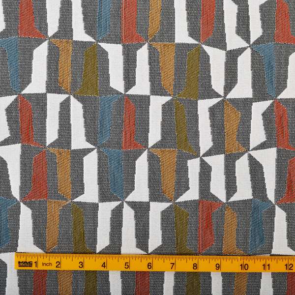 Grey Orange Yellow Green Colours Geometric Design Soft Chenille Upholstery Fabric JO-239 - Roman Blinds