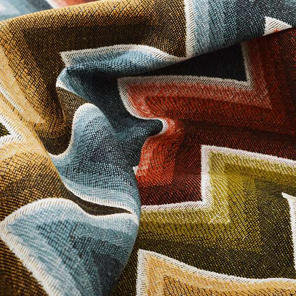 White Blue Rusty Red Green Colour Chevron Designer Soft Chenille Upholstery Fabric JO-240 - Roman Blinds