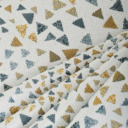 White Yellow Blue Colour Geometric Pyramid Shape Soft Chenille Upholstery Fabric JO-241 - Roman Blinds