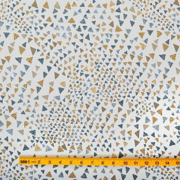 White Yellow Blue Colour Geometric Pyramid Shape Soft Chenille Upholstery Fabric JO-241