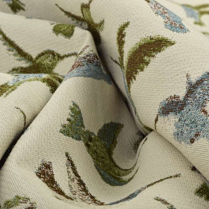 Blue Green Colour Kingfisher Bird Animal Pattern Fabric Chenille Upholstery Fabric JO-242