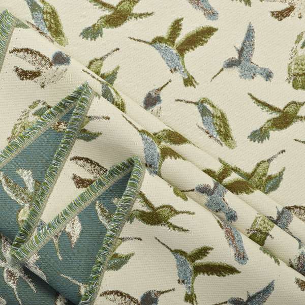 Blue Green Colour Kingfisher Bird Animal Pattern Fabric Chenille Upholstery Fabric JO-242 - Roman Blinds