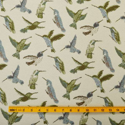 Blue Green Colour Kingfisher Bird Animal Pattern Fabric Chenille Upholstery Fabric JO-242 - Roman Blinds