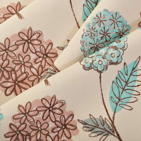 Teal Pink Natural Brown Colours Calico Floral Flower Pattern Chenille Upholstery Fabric JO-243 - Roman Blinds