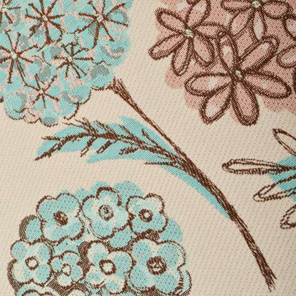 Teal Pink Natural Brown Colours Calico Floral Flower Pattern Chenille Upholstery Fabric JO-243 - Roman Blinds