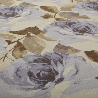 Brown With Purple Colour Blossom Floral Flower Pattern Leaf Chenille Upholstery Fabric JO-244 - Roman Blinds