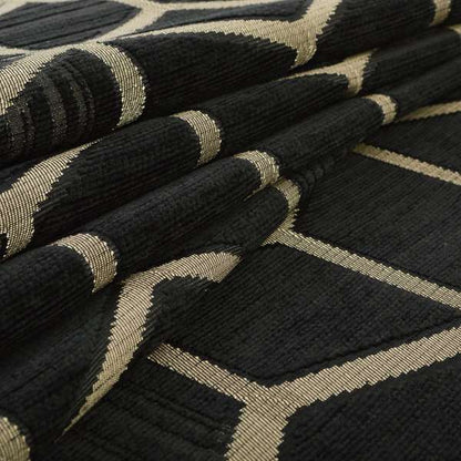 Vegas Black Gold Shiny Geometric Cube Design Soft Chenille Upholstery Fabric JO-246 - Roman Blinds