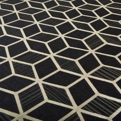 Vegas Black Gold Shiny Geometric Cube Design Soft Chenille Upholstery Fabric JO-246 - Roman Blinds