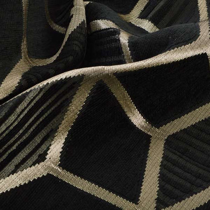 Vegas Black Gold Shiny Geometric Cube Design Soft Chenille Upholstery Fabric JO-246 - Roman Blinds