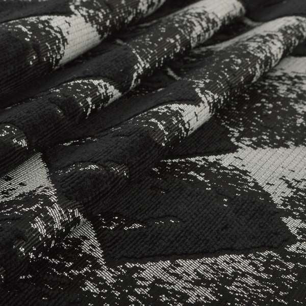 Vegas Black Silver Shiny Geometric Design Soft Chenille Upholstery Fabric JO-247 - Roman Blinds