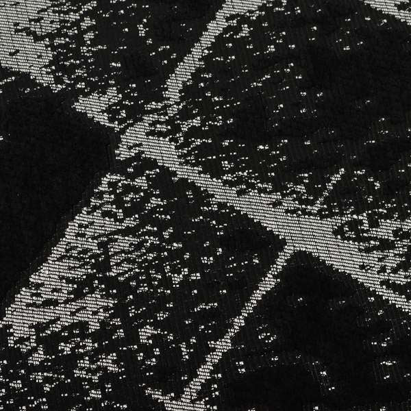 Vegas Black Silver Shiny Geometric Design Soft Chenille Upholstery Fabric JO-247 - Roman Blinds