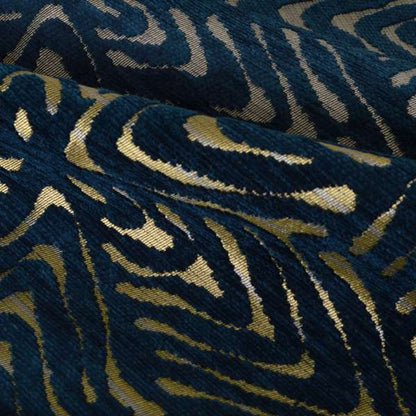 Hollywood Navy Blue Gold Shiny Geometric 3D Chequer Cube Design Soft Chenille Upholstery Fabric JO-248 - Roman Blinds