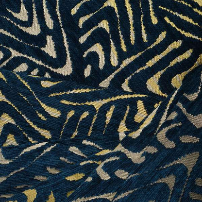 Hollywood Navy Blue Gold Shiny Geometric 3D Chequer Cube Design Soft Chenille Upholstery Fabric JO-248 - Roman Blinds