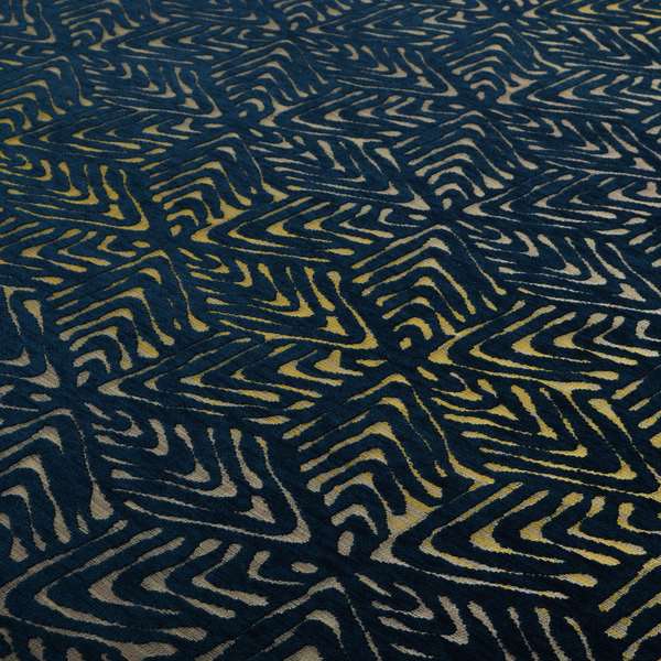 Hollywood Navy Blue Gold Shiny Geometric 3D Chequer Cube Design Soft Chenille Upholstery Fabric JO-248 - Roman Blinds