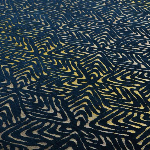 Hollywood Navy Blue Gold Shiny Geometric 3D Chequer Cube Design Soft Chenille Upholstery Fabric JO-248 - Roman Blinds