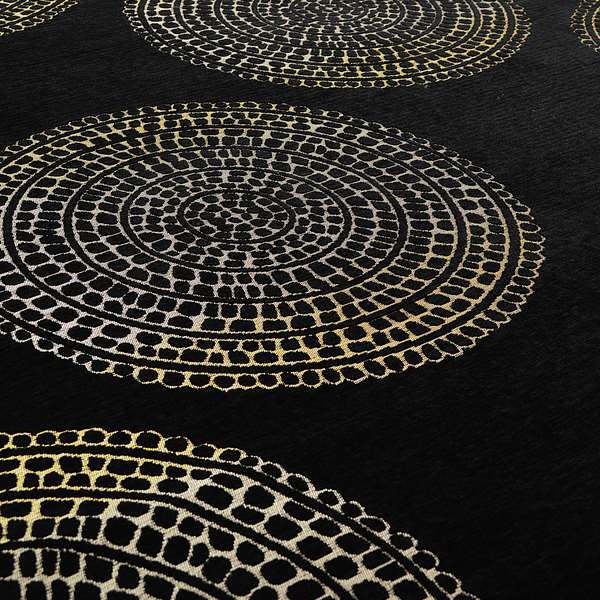 Hollywood Black Gold Shiny Circle Shaped Bulls Eye Design Soft Chenille Upholstery Fabric JO-249 - Roman Blinds