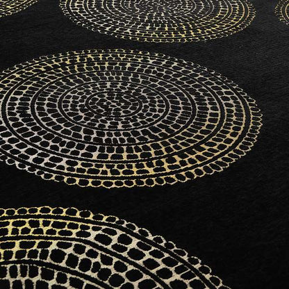 Hollywood Black Gold Shiny Circle Shaped Bulls Eye Design Soft Chenille Upholstery Fabric JO-249 - Handmade Cushions