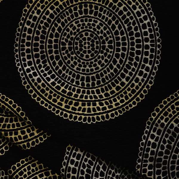 Hollywood Black Gold Shiny Circle Shaped Bulls Eye Design Soft Chenille Upholstery Fabric JO-249 - Roman Blinds