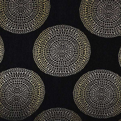 Hollywood Black Gold Shiny Circle Shaped Bulls Eye Design Soft Chenille Upholstery Fabric JO-249 - Roman Blinds