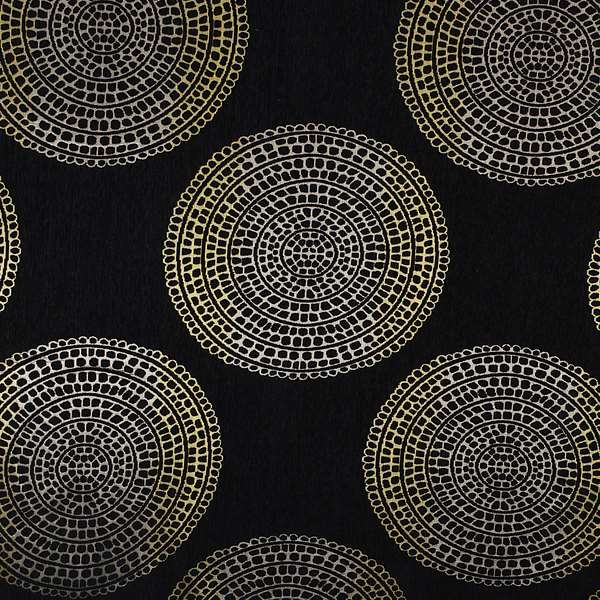 Hollywood Black Gold Shiny Circle Shaped Bulls Eye Design Soft Chenille Upholstery Fabric JO-249 - Handmade Cushions