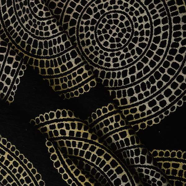 Hollywood Black Gold Shiny Circle Shaped Bulls Eye Design Soft Chenille Upholstery Fabric JO-249 - Roman Blinds