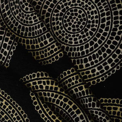 Hollywood Black Gold Shiny Circle Shaped Bulls Eye Design Soft Chenille Upholstery Fabric JO-249 - Handmade Cushions