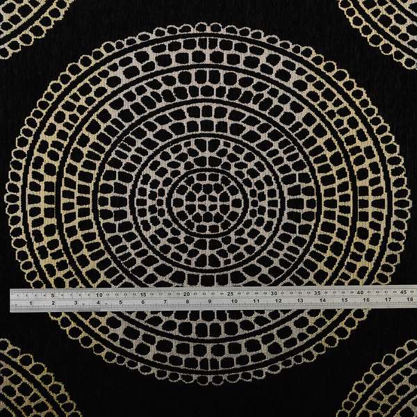 Hollywood Black Gold Shiny Circle Shaped Bulls Eye Design Soft Chenille Upholstery Fabric JO-249 - Roman Blinds