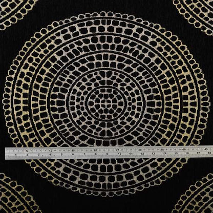 Hollywood Black Gold Shiny Circle Shaped Bulls Eye Design Soft Chenille Upholstery Fabric JO-249 - Roman Blinds