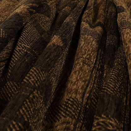 Highland Collection Luxury Soft Like Cotton Feel Stag Deer Head Animal Design On Checked Brown Chocolate Background Chenille Upholstery Fabric JO-25