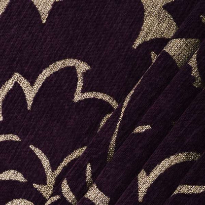 Purple Floral Design With Shiny Gold Background Soft Chenille Upholstery Fabric JO-250 - Roman Blinds