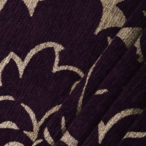 Purple Floral Design With Shiny Gold Background Soft Chenille Upholstery Fabric JO-250 - Handmade Cushions