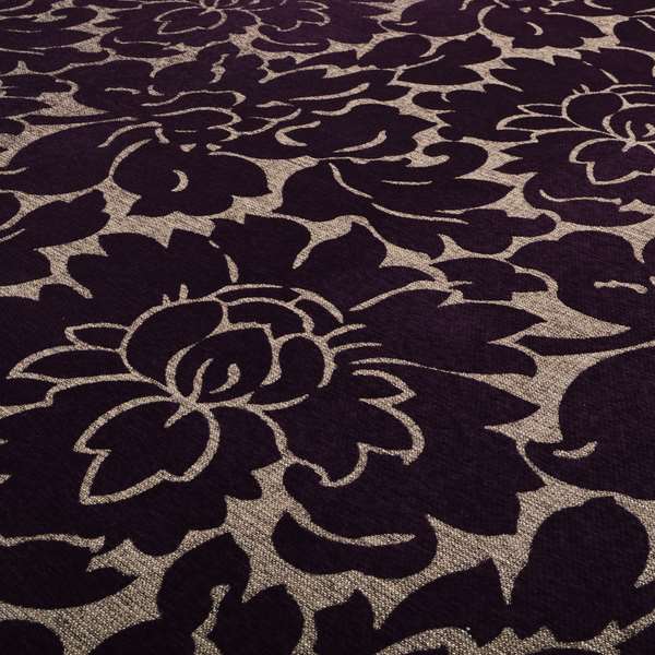 Purple Floral Design With Shiny Gold Background Soft Chenille Upholstery Fabric JO-250 - Roman Blinds