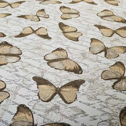 Natural White Pale Brown Colour Butterfly Animal Inspired Soft Chenille Upholstery Fabric JO-253 - Roman Blinds