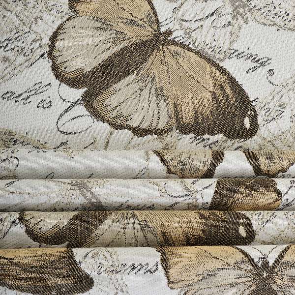 Natural White Pale Brown Colour Butterfly Animal Inspired Soft Chenille Upholstery Fabric JO-253 - Handmade Cushions